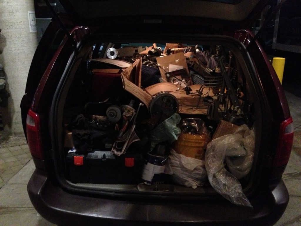 For anyone wondering, yes, my entire setup fit into the back of a very unhappy minivan with just enough room for me.